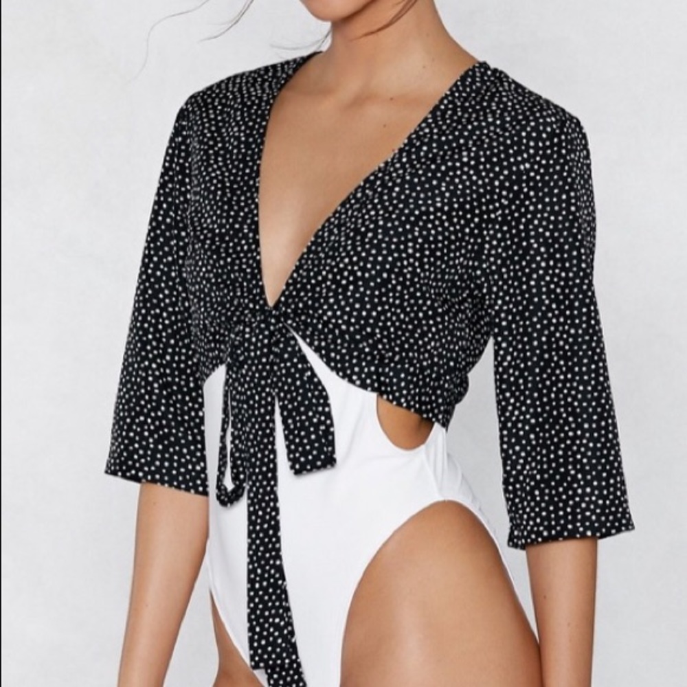 Nasty Gal Black and White Polka Dot Crop Top